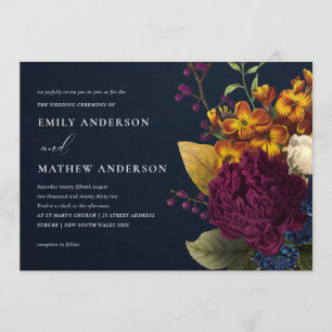 INVITATION MARIAGE FLORAL JAUNE DE LA MARINE VINTAGE RÉTRO BU
