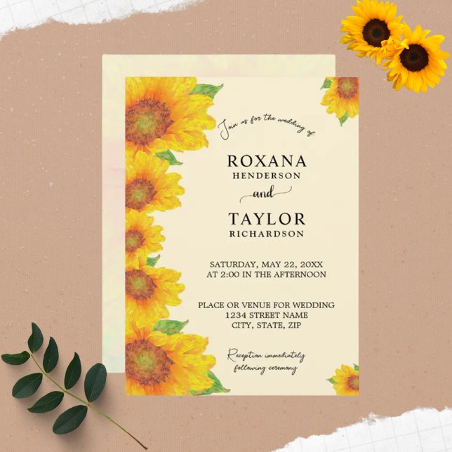 Invitation Mariage floral Jaune de tournesol (Créateur téléchargé)