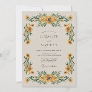 Invitation Mariage Floral Jaune Doré en Automne