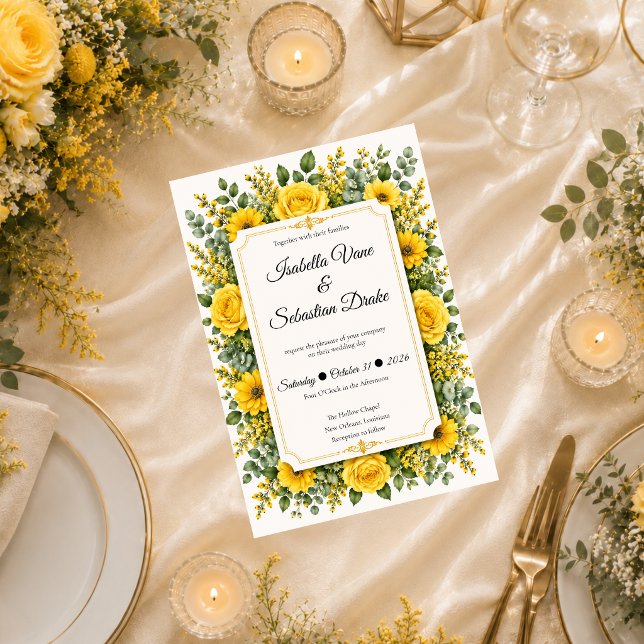 Invitation Mariage Floral Jaune Élégant (Créateur téléchargé)