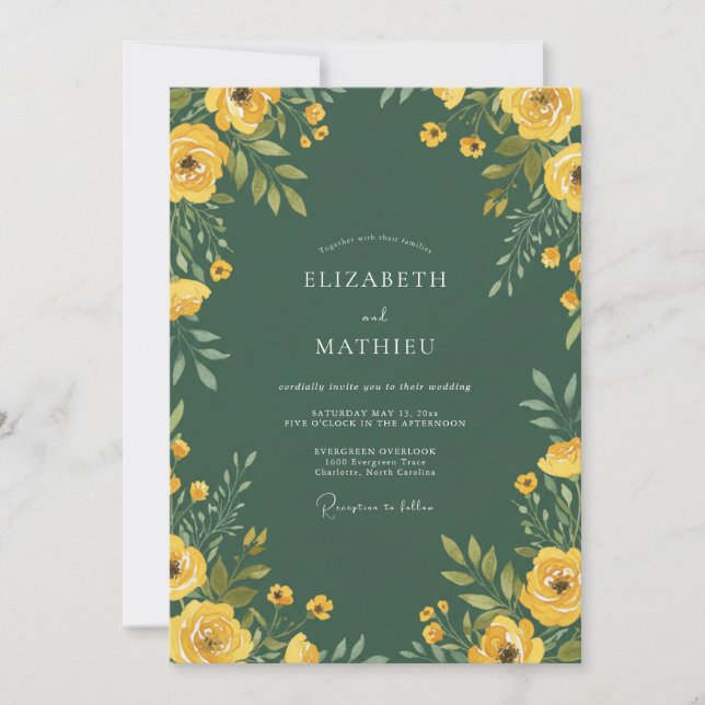 Invitation Mariage Floral Jaune en Forêt (Devant)