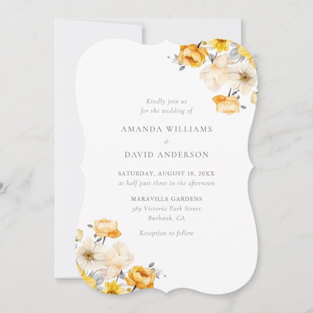 Invitation Mariage floral Jaune et Pêche (Devant)