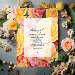 Invitation Mariage floral jaune et rose