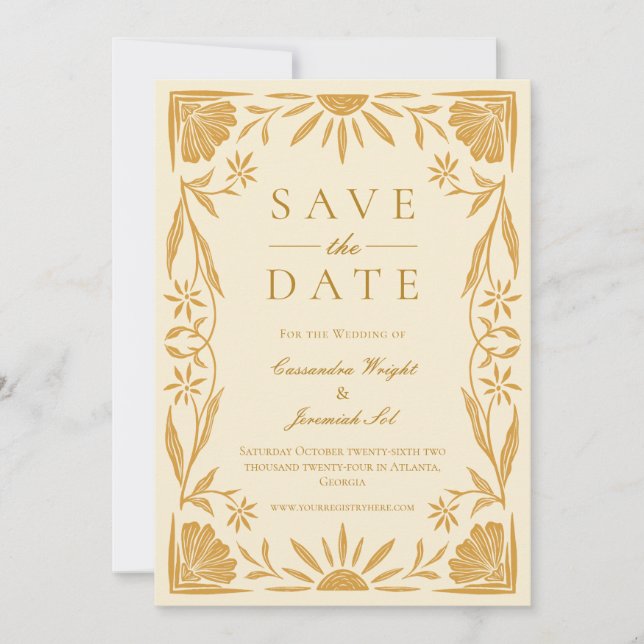 Invitation Mariage floral jaune et soleil Enregistrer la date (Devant)