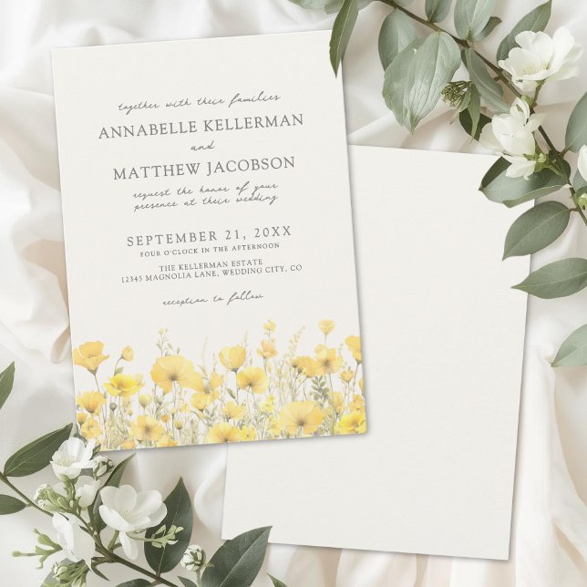 Invitation Mariage Floral Jaune Fleur Sauvage (Wildflower Yellow Floral Wedding Invitation)