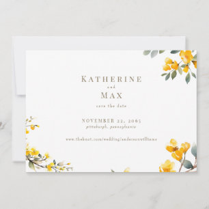 Invitation Mariage floral jaune moderne Enregistrer la date