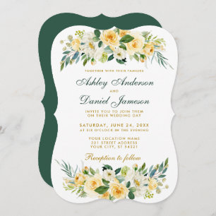 Invitation Mariage Floral Jaune Or Blanc Vert