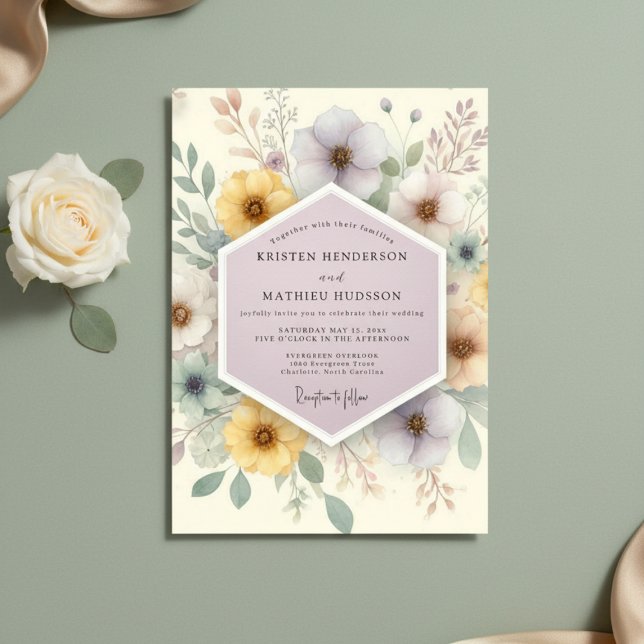 Invitation Mariage Floral Jaune Pâle (Créateur téléchargé)