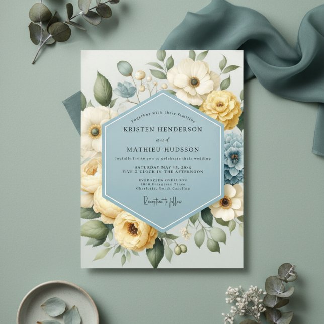 Invitation Mariage Floral Jaune Pâle Fantaisiste (Créateur téléchargé)