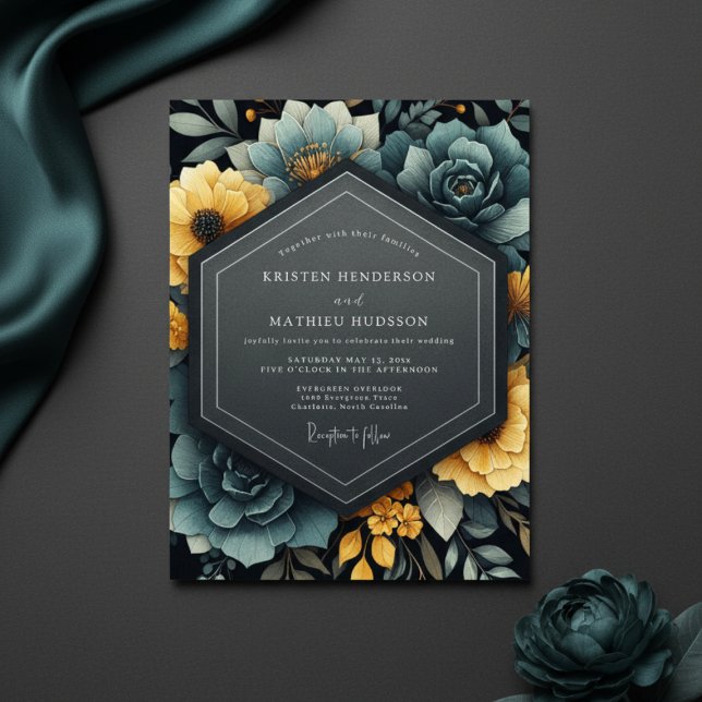 Invitation Mariage Floral Jaune Sarcelle (Créateur téléchargé)