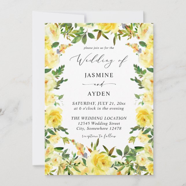 Invitation Mariage Floral Jaune V2 (Devant)