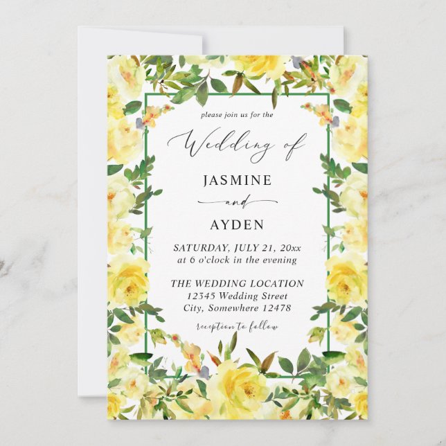 Invitation Mariage floral jaune V3 (Devant)