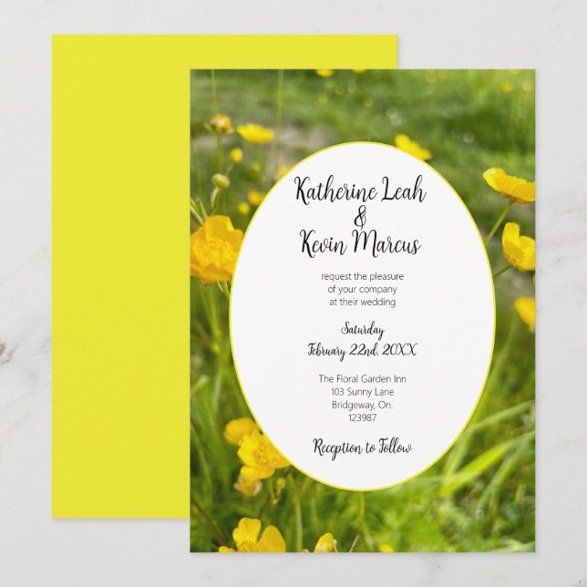 Invitation Mariage floral jaune vif (Devant / Derrière)