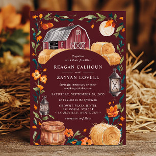 Invitation Mariage Floral Lanterne Bourguignonne Automnal Gra