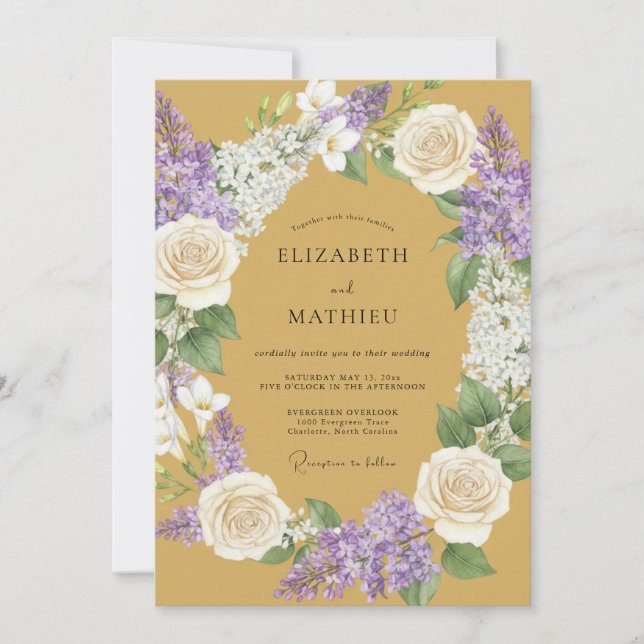 Invitation Mariage Floral Laurel Moutarde (Devant)