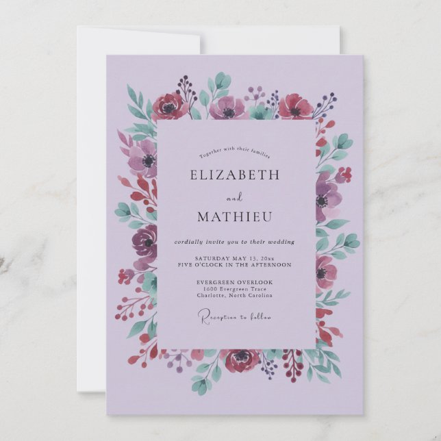 Invitation Mariage Floral Lavande (Devant)