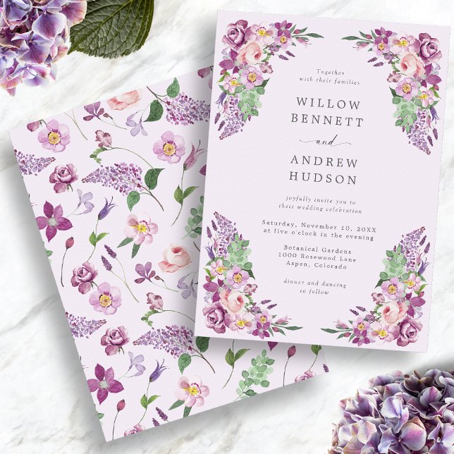 Invitation Mariage floral lavande à l'aquarelle (Watercolor Lavender Floral Wedding Invitation
)