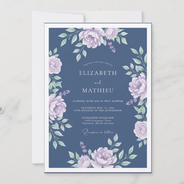 Invitation Mariage Floral Lavande Ardoise Humeur (Devant)