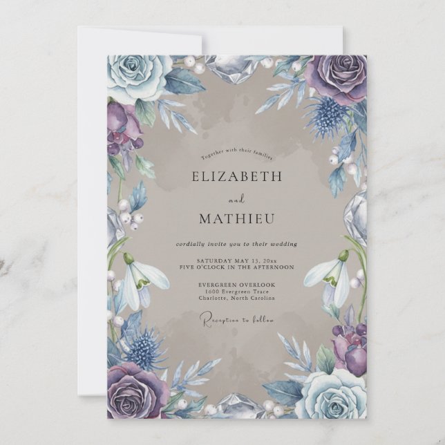 Invitation Mariage Floral Lavande Bleu (Devant)