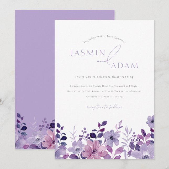 Invitation Mariage Floral Lavande Élégant (Devant / Derrière)