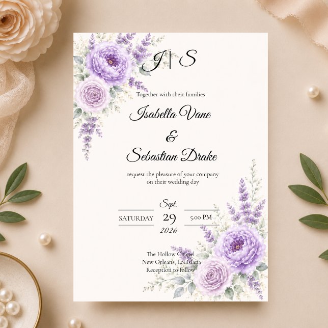 Invitation Mariage Floral Lavande Élégant (Créateur téléchargé)