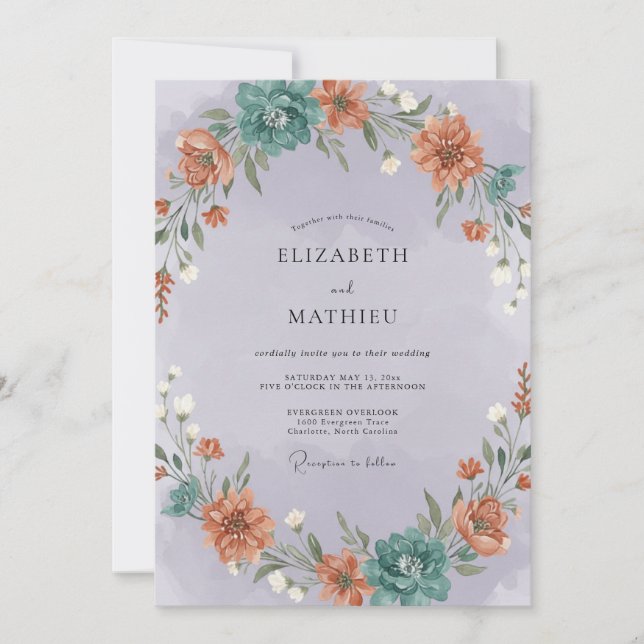 Invitation Mariage Floral Lavande Élégant (Devant)