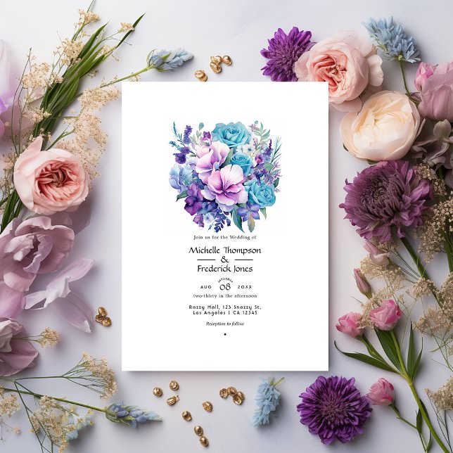 Invitation Mariage floral lavande et aqua (Créateur téléchargé)