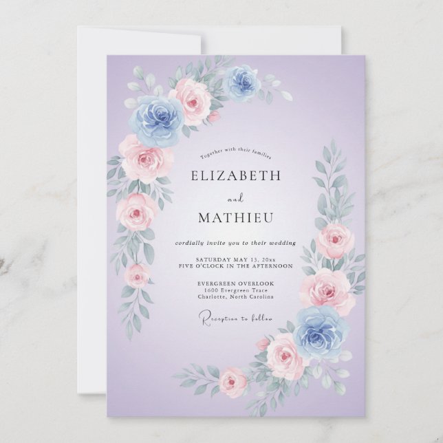 Invitation Mariage Floral Lavande et Pervenche (Devant)
