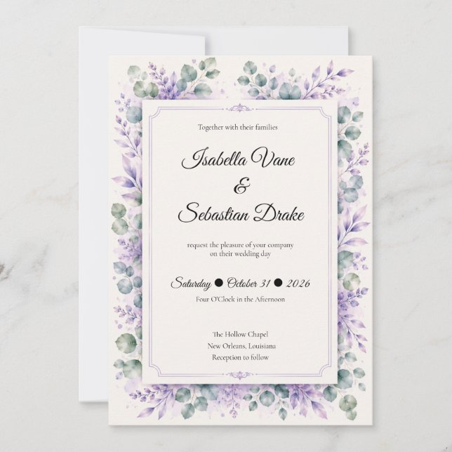 Invitation Mariage Floral Lavande Éthéré (Devant)