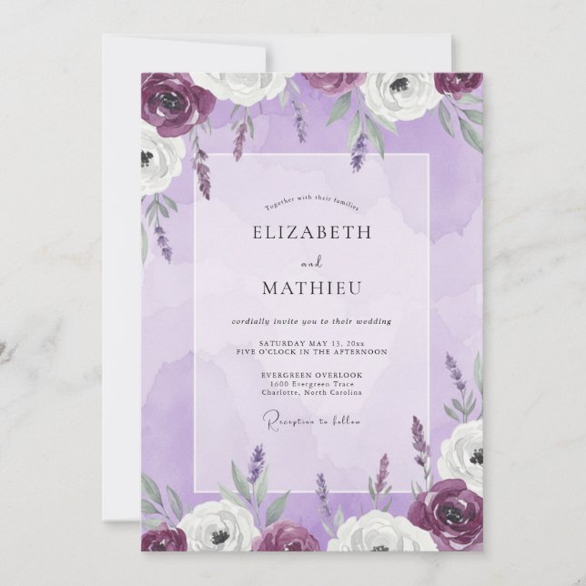 Invitation Mariage Floral Lavande Lilas (Devant)