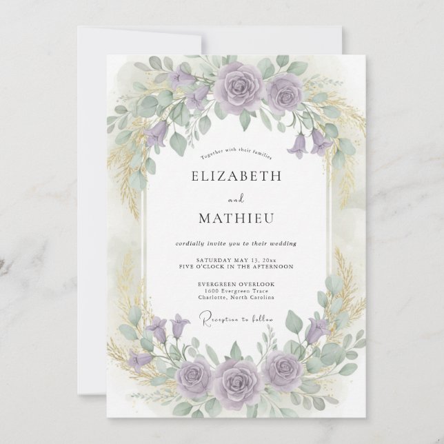 Invitation Mariage Floral Lavande Lyrique (Devant)