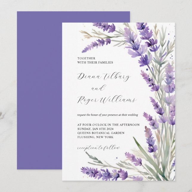 Invitation Mariage Floral Lavande Rustique (Devant / Derrière)