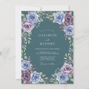 Invitation Mariage Floral Lavande Sarcelle Profond