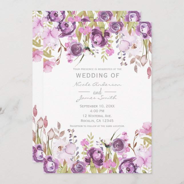 Invitation Mariage Floral Lavender Lilac (Devant / Derrière)