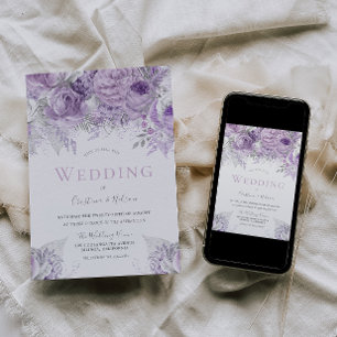 Invitation Mariage floral Lavender Purple Silver