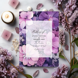 Invitation Mariage floral Lilac, Mauve et Argent
