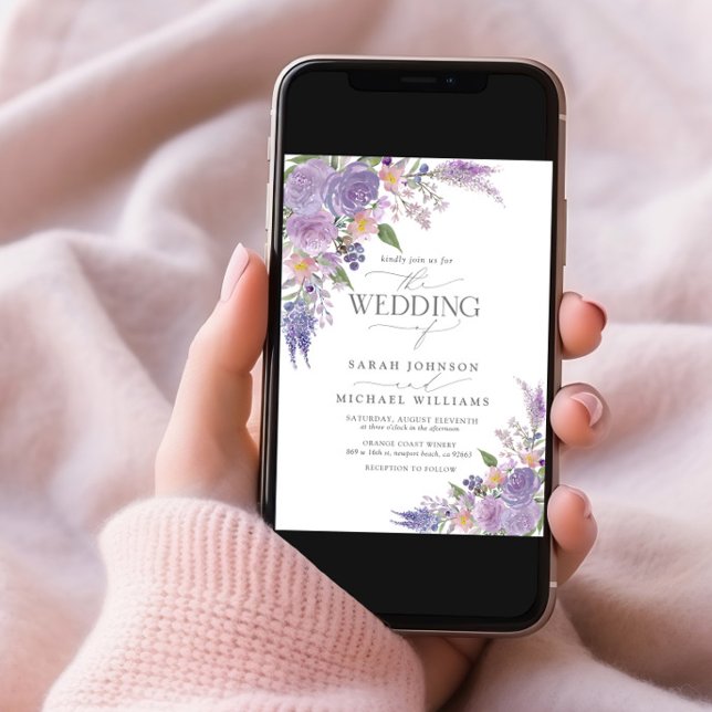 Invitation Mariage floral Lilac moderne Lavender Mauve Script (Créateur téléchargé)