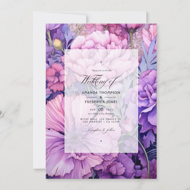 Invitation Mariage Floral Lilas et Lavande (Devant)