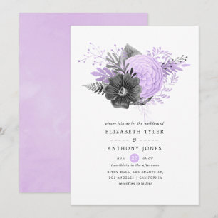 Invitation Mariage floral lilas pastel et charbon