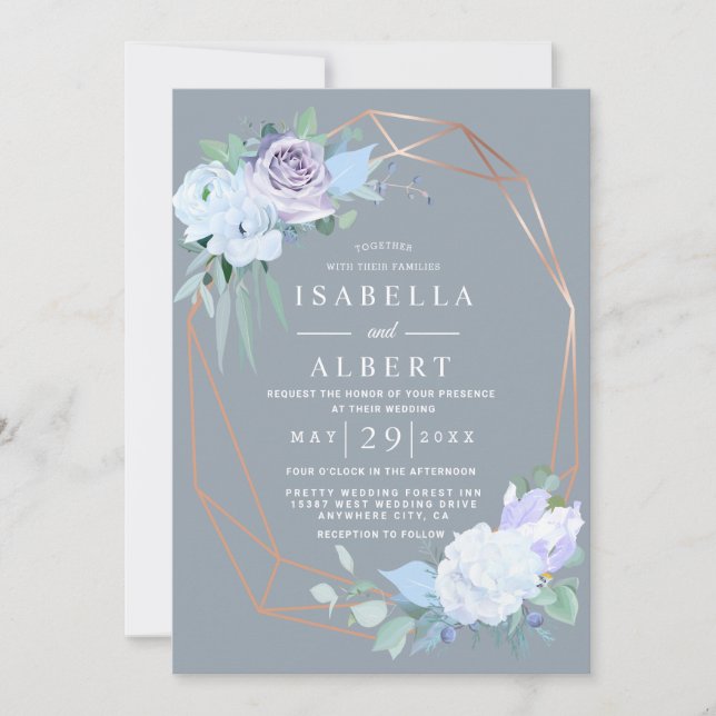 Invitation Mariage floral lilas rose lilas doré (Devant)