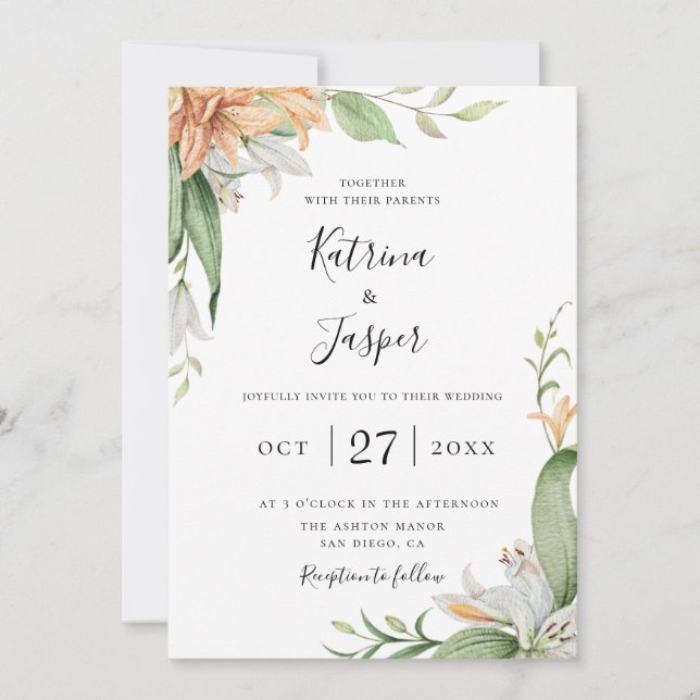 Invitation Mariage floral Lily moderne (Devant)