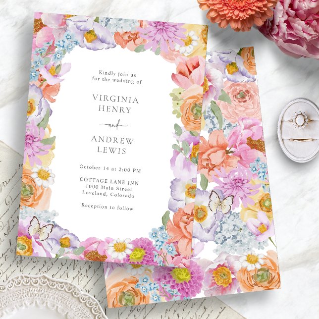 Invitation Mariage Floral Lumineux (Colorful Watercolor Floral Bright Wedding Invitation by Painted Paperie
)