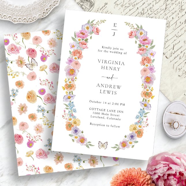 Invitation Mariage Floral Lumineux (Bright Floral Wedding Invitation with Monogram by Painted Paperie
)