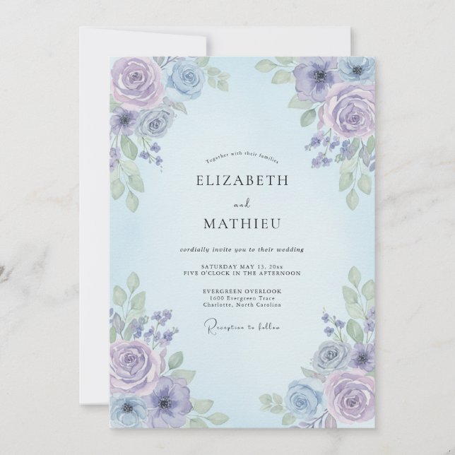 Invitation Mariage Floral Lumineux Pervenche (Devant)