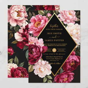 Invitation Mariage floral luxueux bordeaux et rose blush Pivo