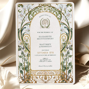 Invitation Mariage Floral Luxueux Lys Calla Or Antique