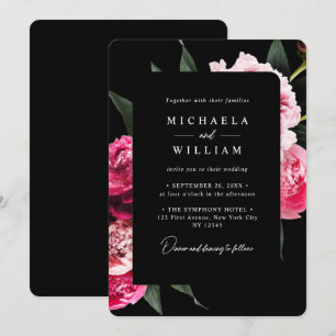 Invitation Mariage Floral Luxueux Moderne Élégant Noir