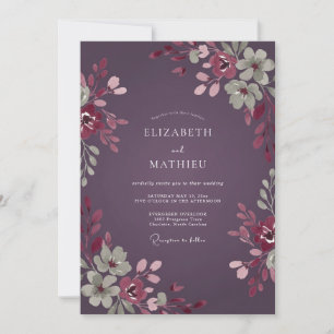 Invitation Mariage Floral Luxuriant au Plum
