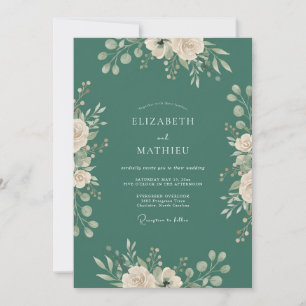 Invitation Mariage Floral Luxuriant de Teinte Cyan