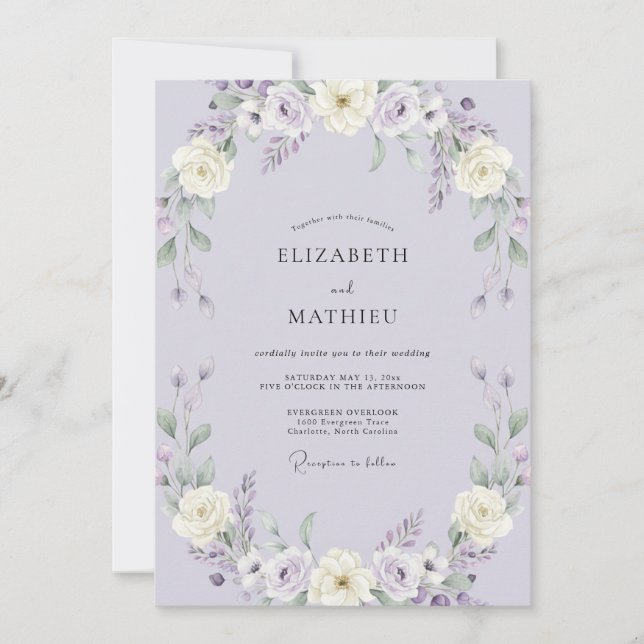 Invitation Mariage Floral Luxuriant Lavande (Devant)